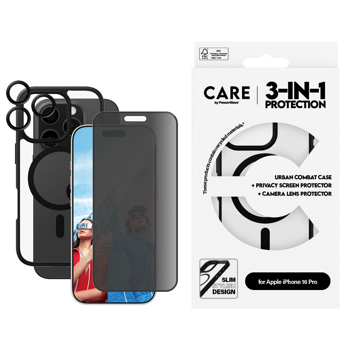 PanzerGlass® | CARE by PanzerGlass® Urban Combat 3-in-1 Privacy Bundle iPhone 16 Pro